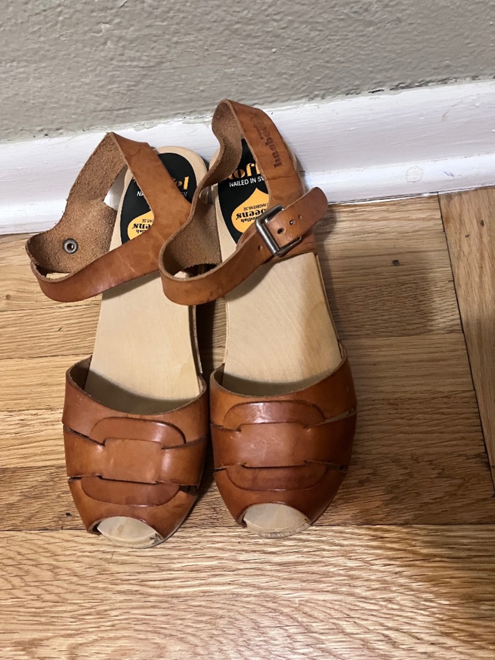 Swedish Hasbeens open toe clog heels